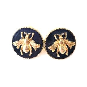 Black and Gold Tone Bee Stud Earrings